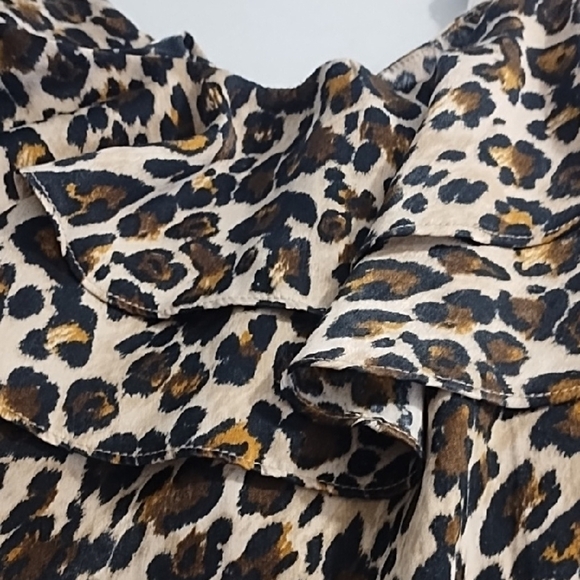 Leopard Print Ruffle Off Shoulder Adjustable Straps Strap Blouse Top - Picture 12 of 13
